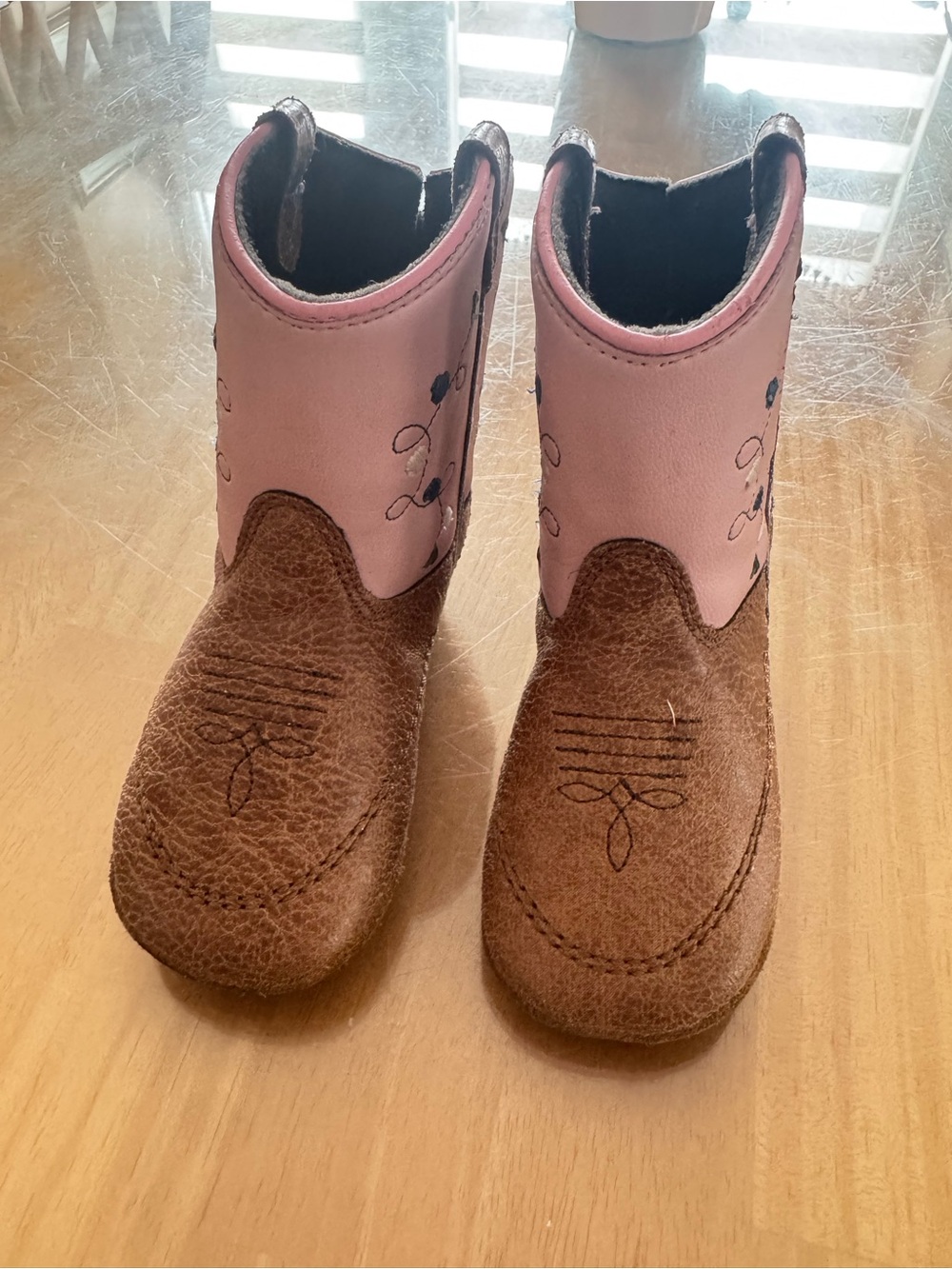 Kids Brown & Pink Western Pull-On Boots